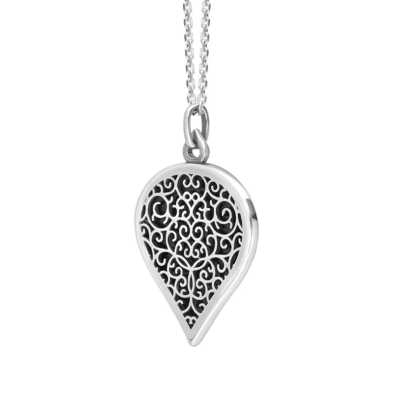 Sterling Silver Whitby Jet Flore Filigree Large Heart Necklace