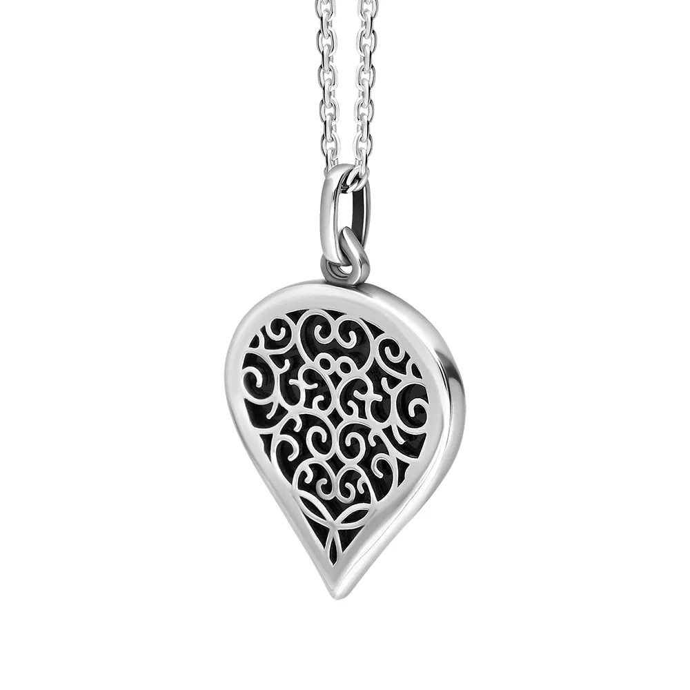 Sterling Silver Whitby Jet Flore Filigree Medium Heart Necklace
