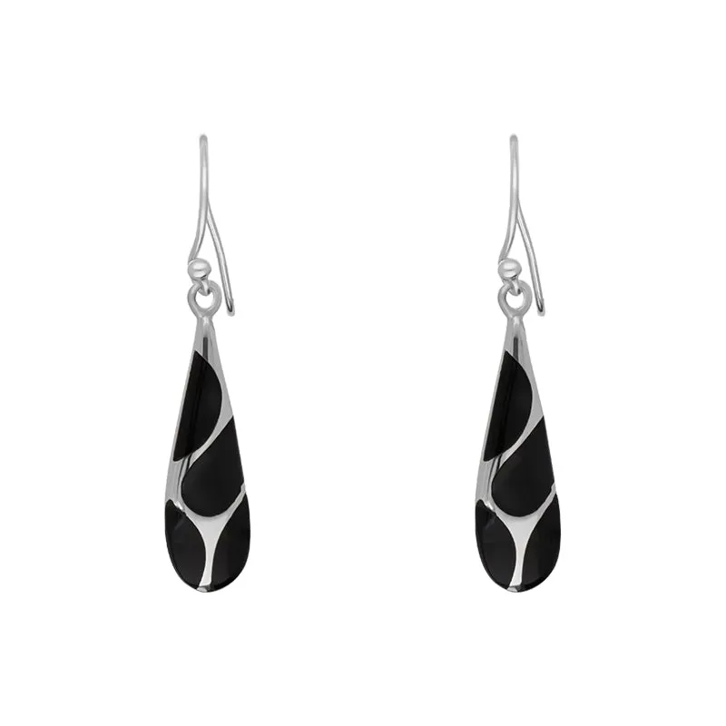 Sterling Silver Whitby Jet Four Stone Slim Tear Drop Earrings