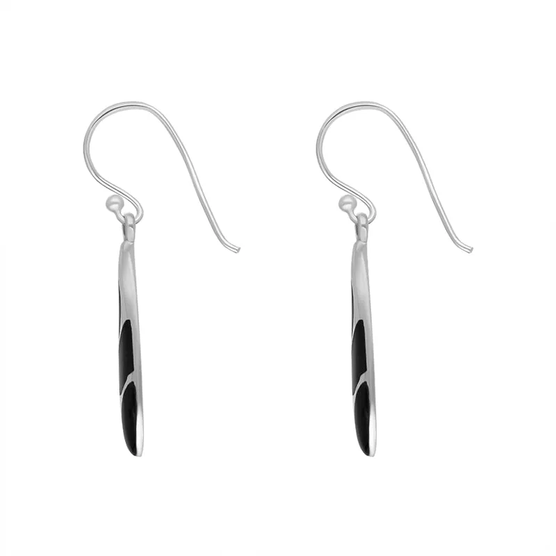 Sterling Silver Whitby Jet Four Stone Slim Tear Drop Earrings