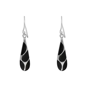 Sterling Silver Whitby Jet Four Stone Slim Tear Drop Earrings