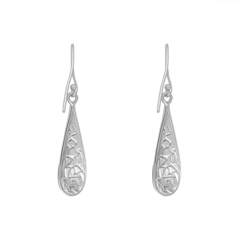 Sterling Silver Whitby Jet Four Stone Slim Tear Drop Earrings