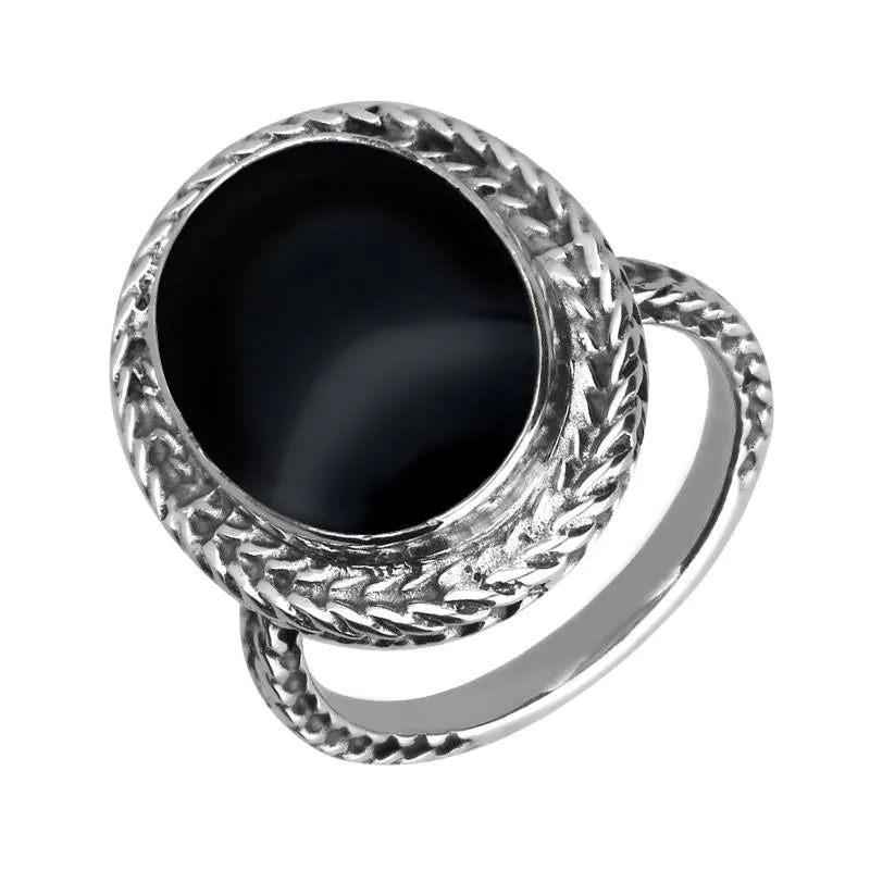 Sterling Silver Whitby Jet Foxtail Oval Ring D