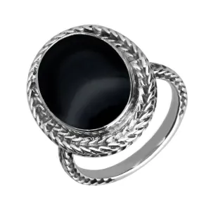 Sterling Silver Whitby Jet Foxtail Oval Ring D