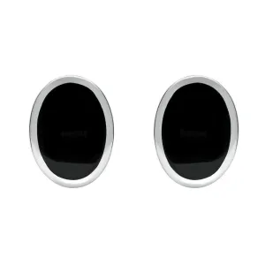 Sterling Silver Whitby Jet Framed Oval Stud Earrings