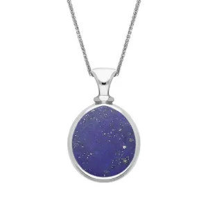 Sterling Silver Whitby Jet Lapis Lazuli Small Double Sided Pear Fob Necklace