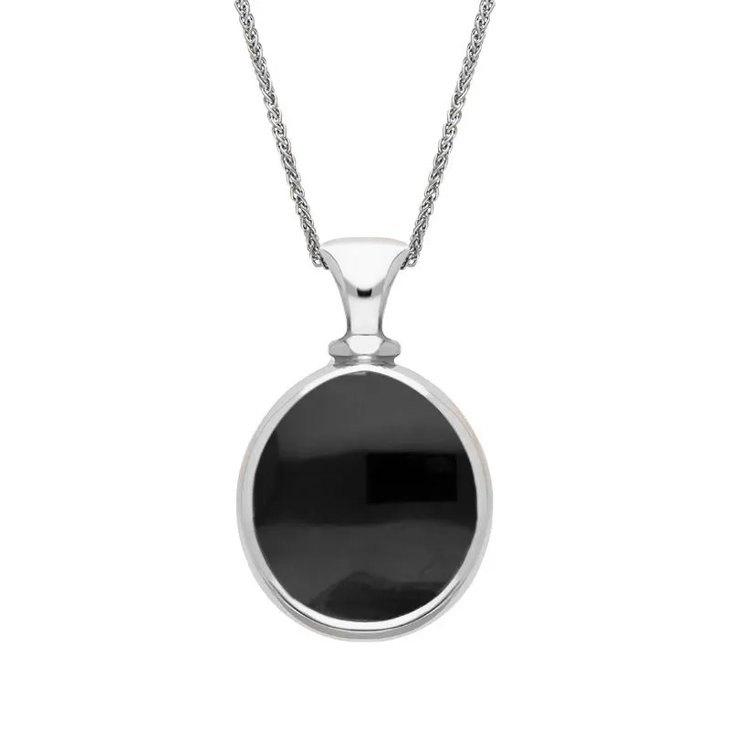 Sterling Silver Whitby Jet Lapis Lazuli Small Double Sided Pear Fob Necklace