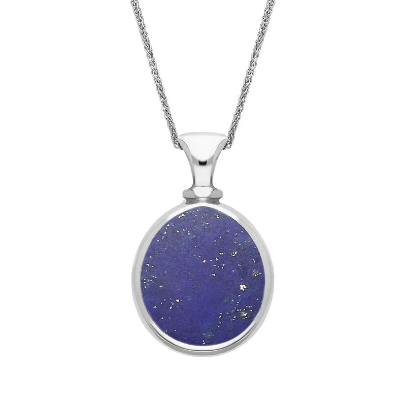 Sterling Silver Whitby Jet Lapis Lazuli Small Double Sided Pear Fob Necklace