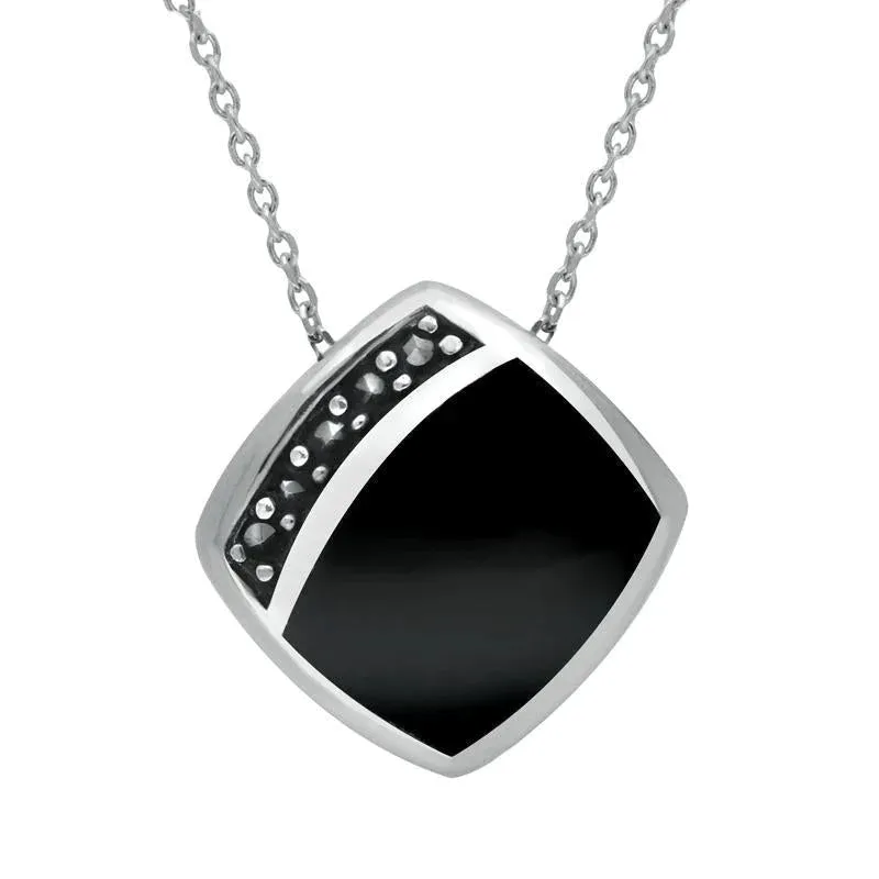 Sterling Silver Whitby Jet Marcasite Cushion Necklace