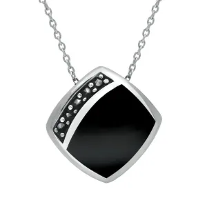 Sterling Silver Whitby Jet Marcasite Cushion Necklace
