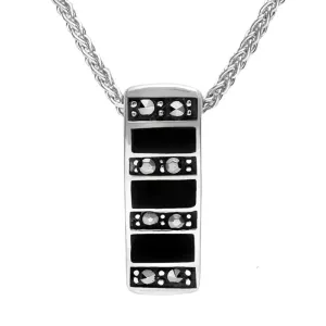 Sterling Silver Whitby Jet Marcasite Seven Row Small Oblong Necklace
