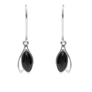 Sterling Silver Whitby Jet Marquise Drop Hook Earrings