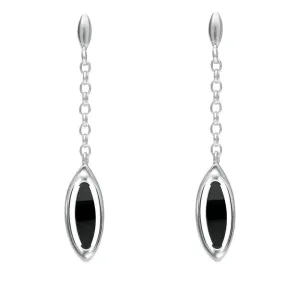 Sterling Silver Whitby Jet Marquise Open Edge Chain Drop Earrings