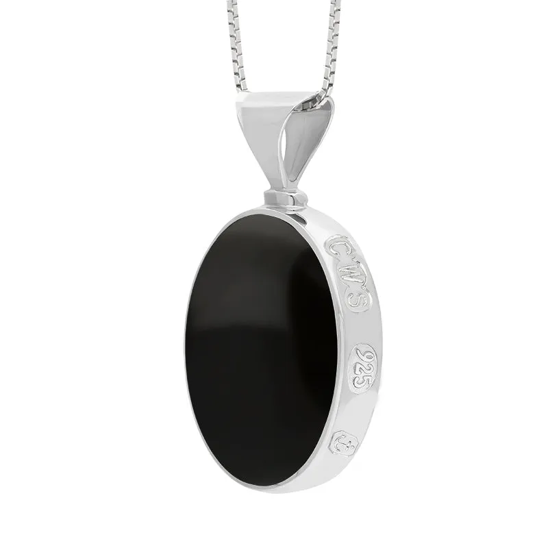 Sterling Silver Whitby Jet Mother of Pearl King's Coronation Hallmark Double Sided Oval Necklace D