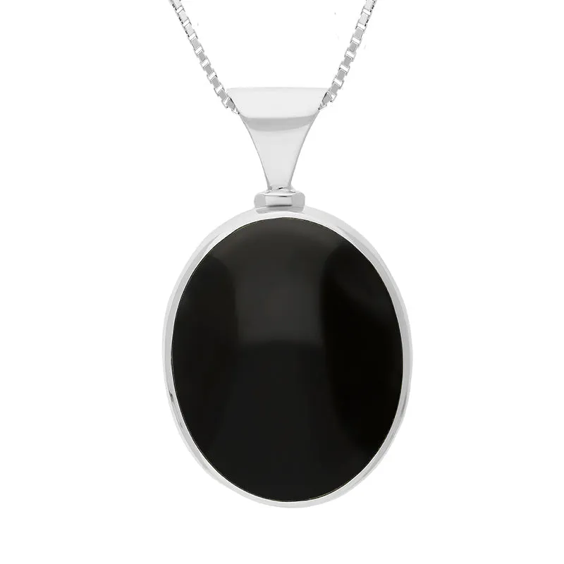 Sterling Silver Whitby Jet Mother of Pearl King's Coronation Hallmark Double Sided Oval Necklace D