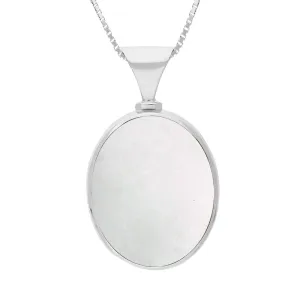 Sterling Silver Whitby Jet Mother of Pearl King's Coronation Hallmark Double Sided Oval Necklace D