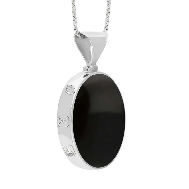 Sterling Silver Whitby Jet Mother of Pearl King's Coronation Hallmark Double Sided Oval Necklace D
