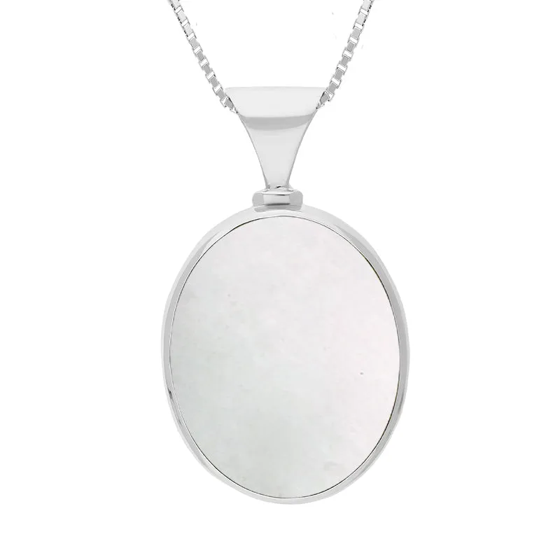 Sterling Silver Whitby Jet Mother of Pearl King's Coronation Hallmark Double Sided Oval Necklace D
