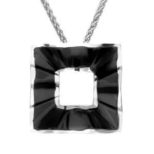 Sterling Silver Whitby Jet Open Wavy Square Necklace D