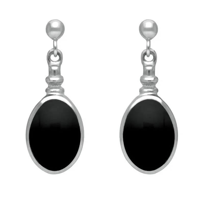 Sterling Silver Whitby Jet Oval Bottle Top Drop Earrings