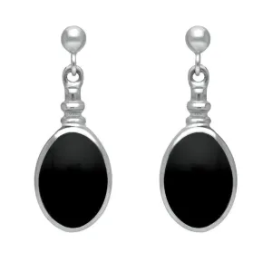 Sterling Silver Whitby Jet Oval Bottle Top Drop Earrings