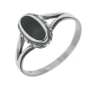 Sterling Silver Whitby Jet Oval Split Shoulder Ring