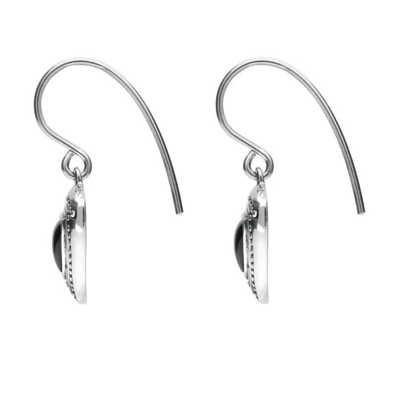 Sterling Silver Whitby Jet Oxidised Shield Drop Earrings