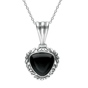 Sterling Silver Whitby Jet Patterned Edge Curved Triangle Necklace