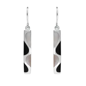 Sterling Silver Whitby Jet Pink Mother of Pearl Slim Four Stone Drop Earrings D
