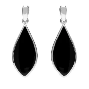Sterling Silver Whitby Jet Pointed Pear Drop Earrings