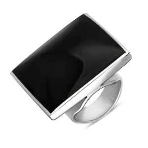 Sterling Silver Whitby Jet Queen's Jubilee Hallmark Large Square Ring D