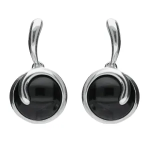 Sterling Silver Whitby Jet Round Swirl Drop Earrings