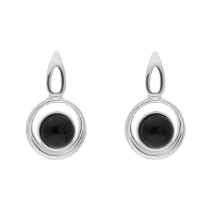 Sterling Silver Whitby Jet Round Swirl Drop Earrings