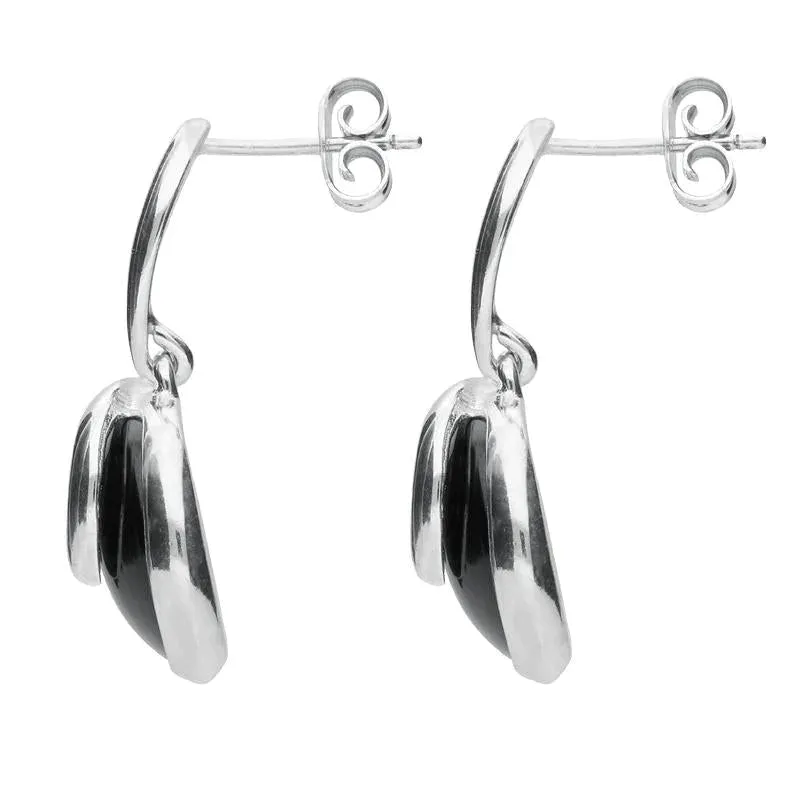 Sterling Silver Whitby Jet Round Swirl Drop Earrings