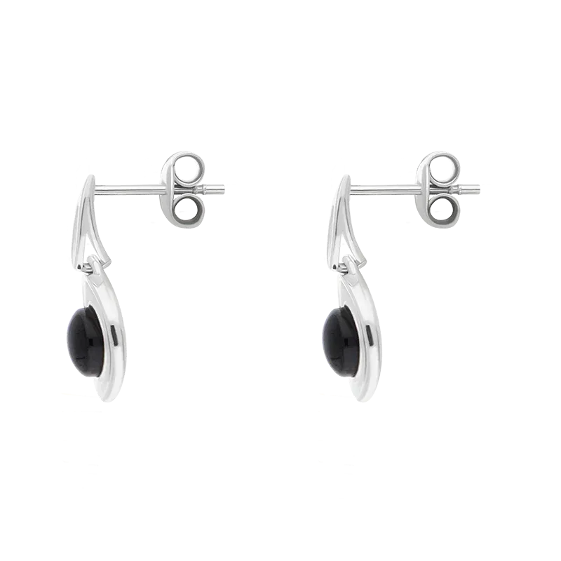 Sterling Silver Whitby Jet Round Swirl Drop Earrings