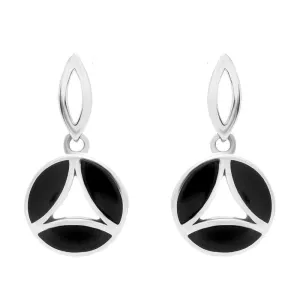 Sterling Silver Whitby Jet Round Three Stone Drop Earrings D