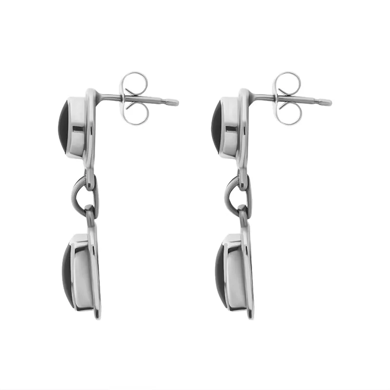 Sterling Silver Whitby Jet Round Top Square Drop Earrings