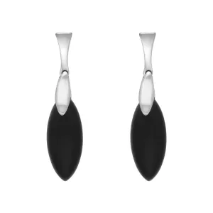 Sterling Silver Whitby Jet Slim Marquise Drop Earrings