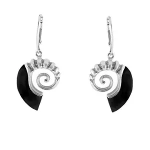 Sterling Silver Whitby Jet Small Shell Drop Earrings