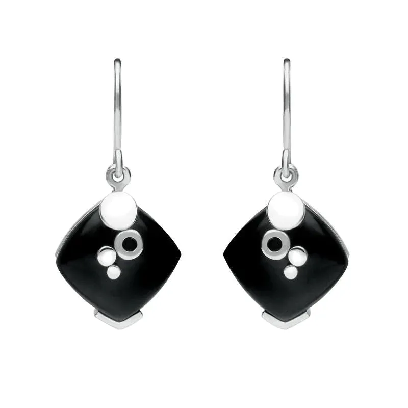 Sterling Silver Whitby Jet Square Bubble Detail Earrings