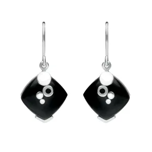 Sterling Silver Whitby Jet Square Bubble Detail Earrings