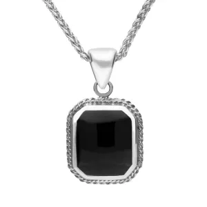 Sterling Silver Whitby Jet  Square Rope Edge Necklace