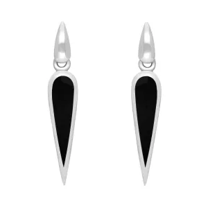 Sterling Silver Whitby Jet Toscana Slim Pear Drop Earrings