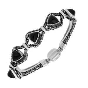 Sterling Silver Whitby Jet Triangular Foxtail Bracelet D
