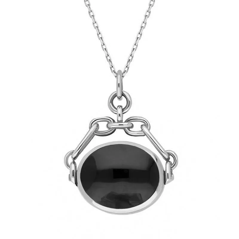 Sterling Silver Whitby Jet Turquoise Double Sided Swivel Fob Necklace