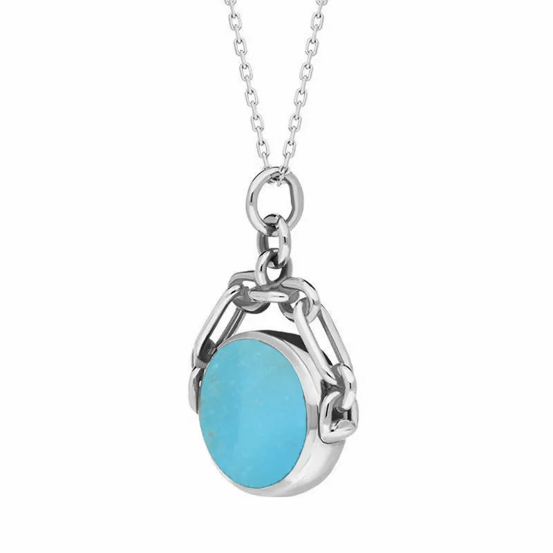 Sterling Silver Whitby Jet Turquoise Double Sided Swivel Fob Necklace
