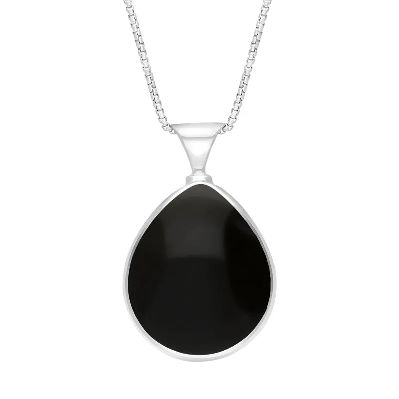 Sterling Silver Whitby Jet Turquoise King's Coronation Hallmark Double Sided Pear-shaped Necklace D