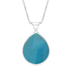Sterling Silver Whitby Jet Turquoise King's Coronation Hallmark Double Sided Pear-shaped Necklace D