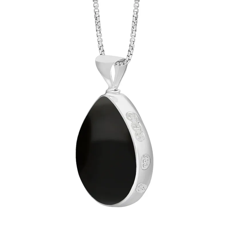 Sterling Silver Whitby Jet Turquoise King's Coronation Hallmark Double Sided Pear-shaped Necklace D