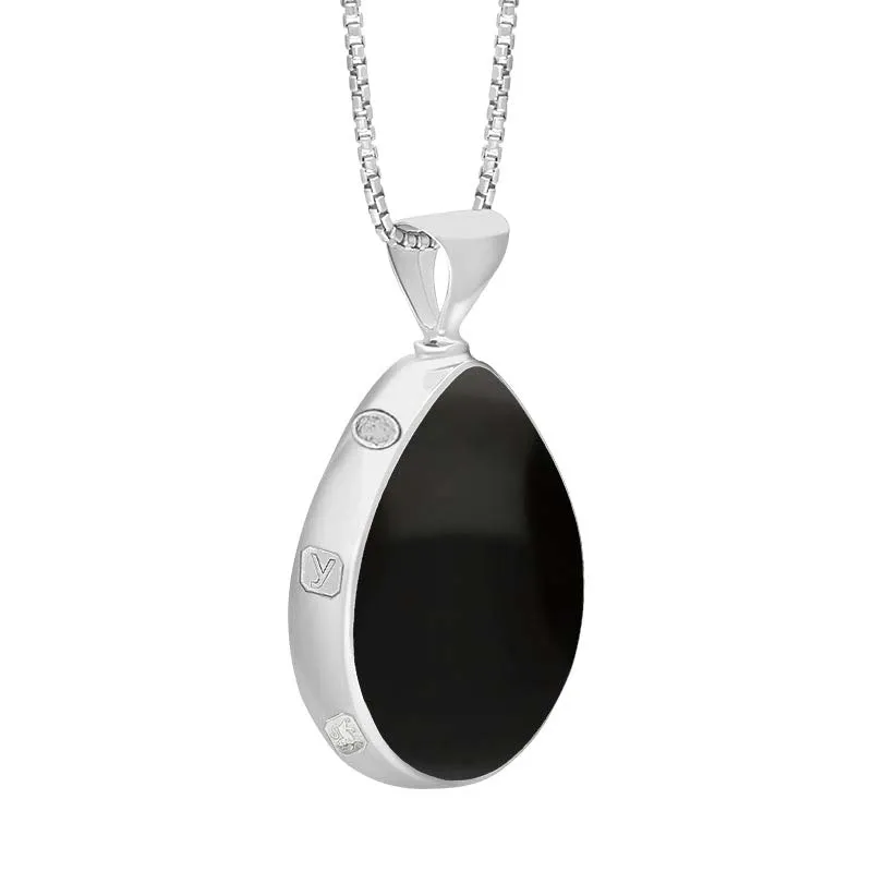 Sterling Silver Whitby Jet Turquoise King's Coronation Hallmark Double Sided Pear-shaped Necklace D